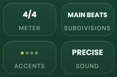 Detail of the expanded Meter, Subdivisions, Accents and Sound choices.