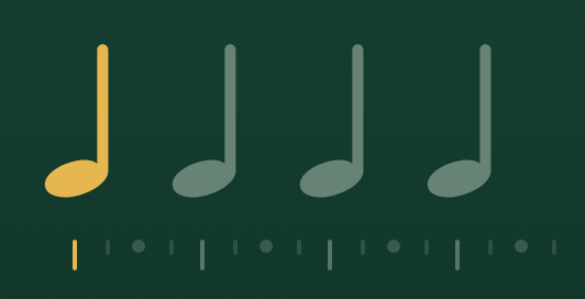 Four quarter-note beats above the rhythm marks for straight sixteenths.